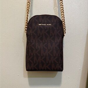 Michael Kors Brown Cross Body Bag with Gold Chain